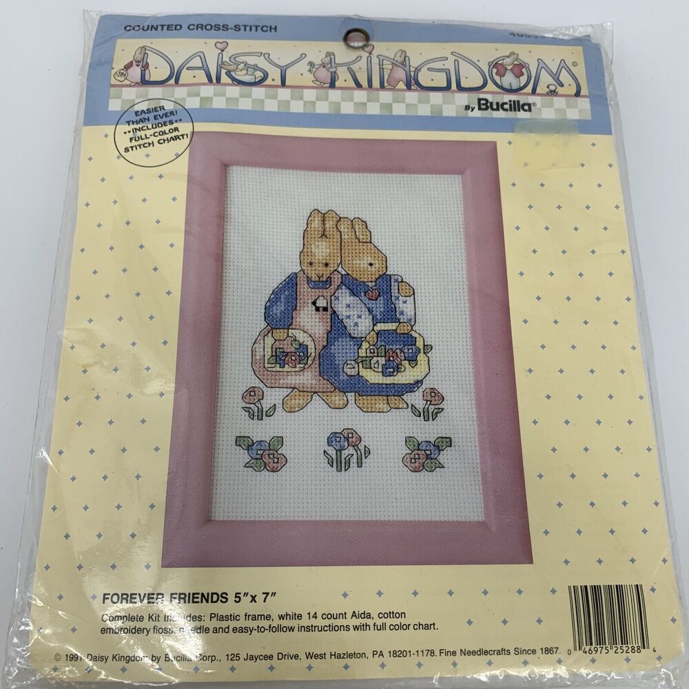 Daisy Kingdom Bucilla Counted Cross Stitch Kit "Forever Friends" w frame NOS